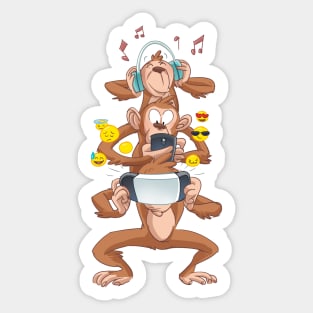 Illustration of monkeys using different technologies Sticker